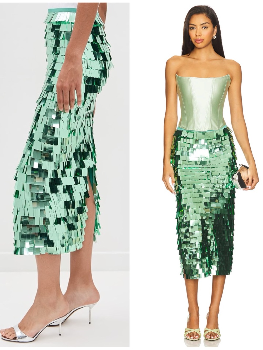 NWT Essentiel Antwerp Ihoed Sequin Pencil Midi Skirt in Aqua Azul Women’s FR32